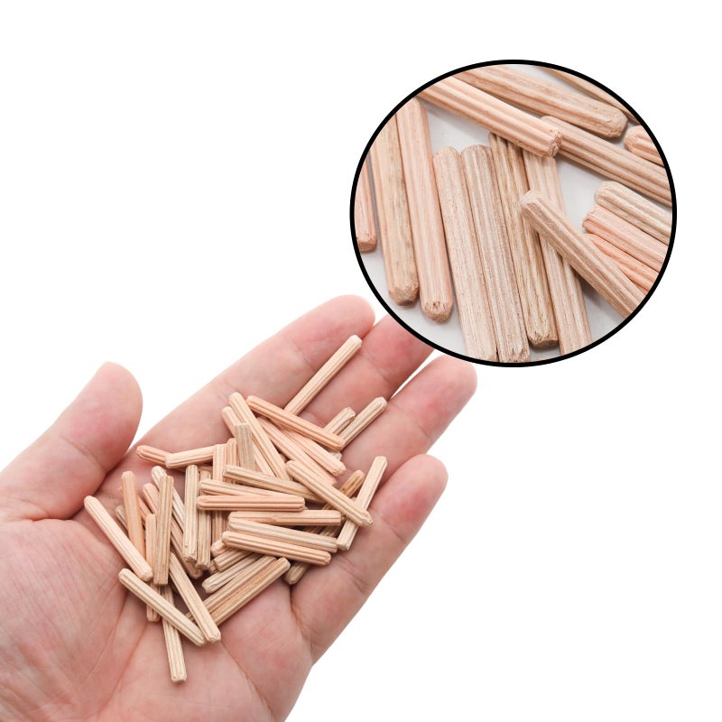Adyoney 48Pcs 4mm x 30mm / 5/32 Inch x 1.18 Inch Wooden Dowel Pin Fluted Beveled Ends Wooden Pegs Support Shelves - Image 4